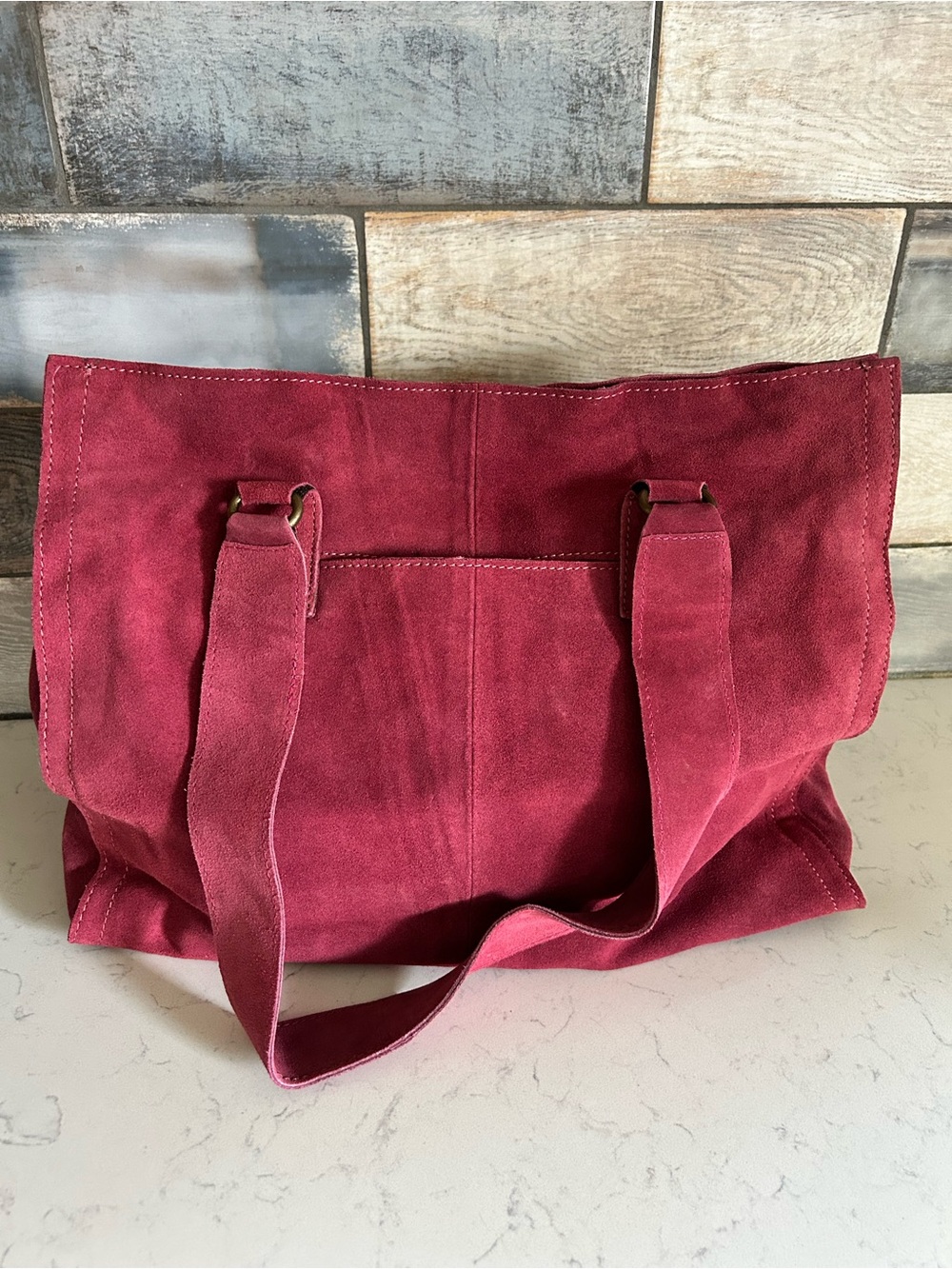NWT Free People Salma Suede Tote Bag in Wine w/ Swag Bag Charm & Scarf - Picture 9 of 16